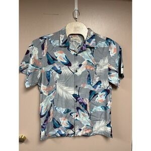 TOMMY BAHAMA 100% Silk Large Gray Patel Floral Shirt Pre-Owned